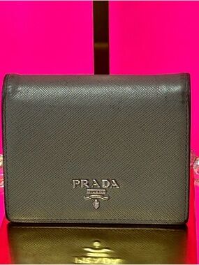 Prada Black Saffiano Compact Logo Wallet